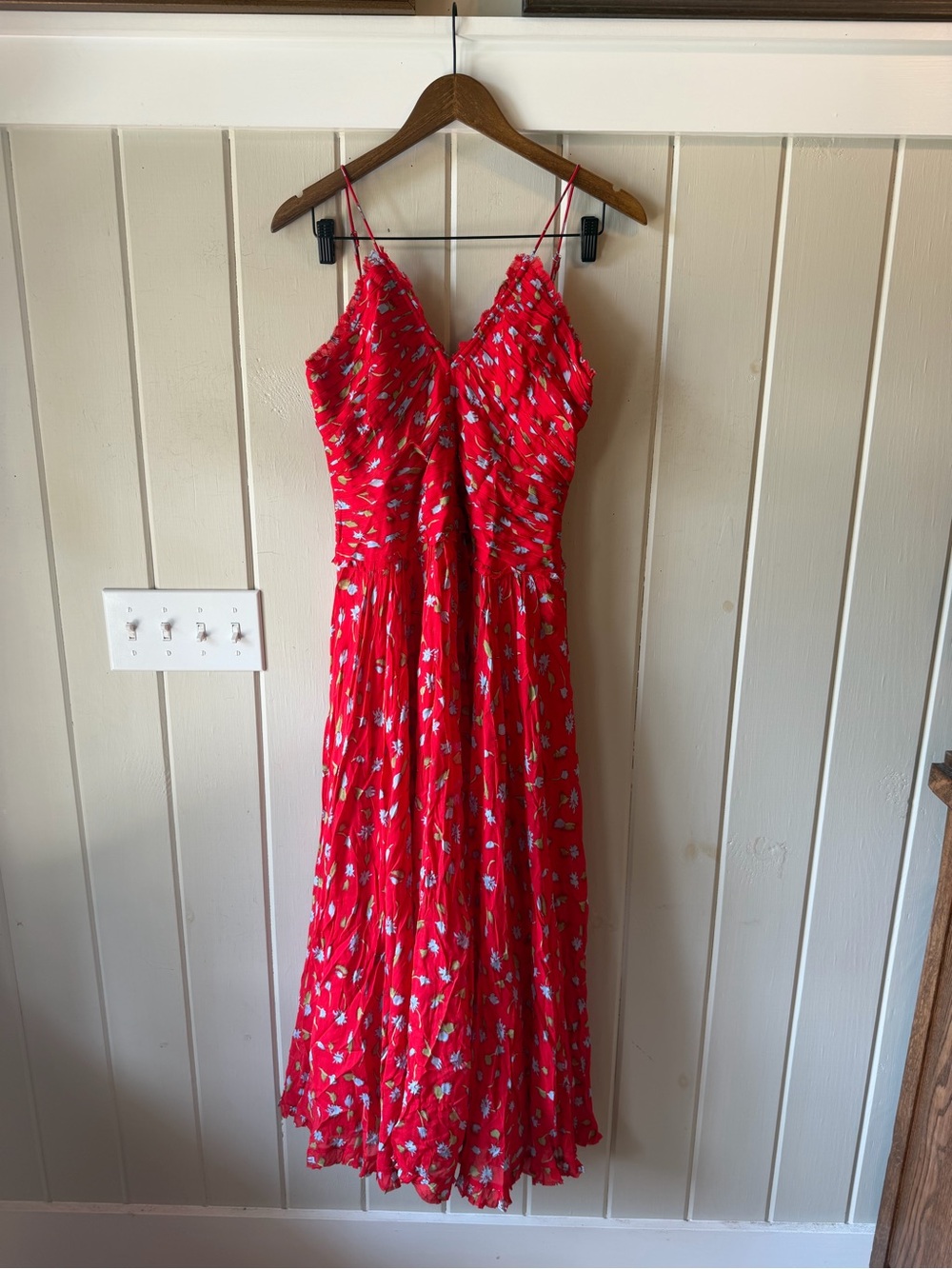 NWT J. Crew Red Floral Maxi Dress with Spaghetti Straps, Size 8